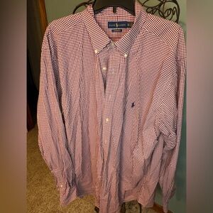 Ralph Lauren Men's Red and White Gingham Shirt 2XLT